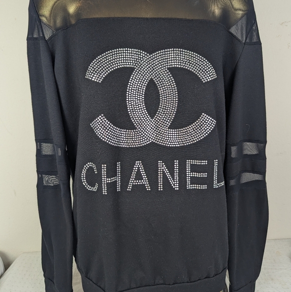 Bling Long Sleeve Blouse with Sheer Shoulders 100% Intact Logo on Front - Picture 1 of 9